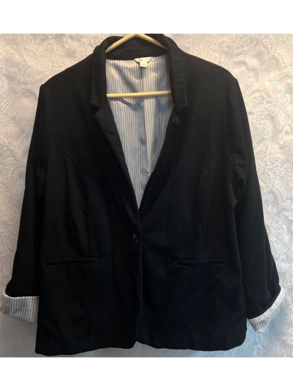 Cato Womens Black Single Button Blazer Striped Lining Size XL
